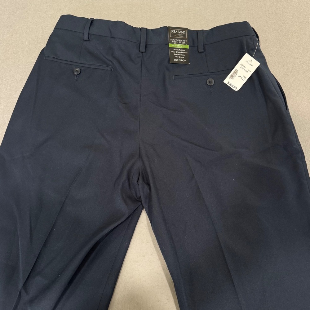 Jos. A. Bank Traveler Dress Pants Mens 34x29 Navy Tailored Fit Wrinkle Resistant